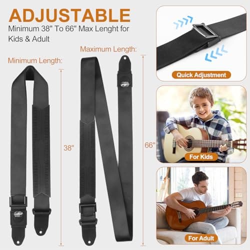 Non-Slip Silicone Padded Guitar Strap with Plectrum Slot and Metal Buckle for Bass, Electric & Acoustic Guitars