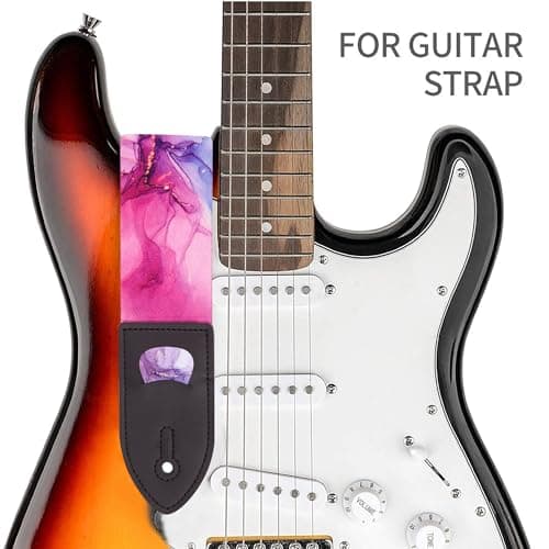 Lizimandu Adjustable Guitar Strap with 2 Locks & 4 Picks - Leather Ends - Suitable for Acoustic & Electric Guitars