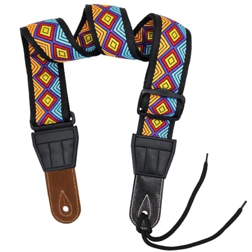 Vintage Woven Guitar Strap with Genuine Leather Ends