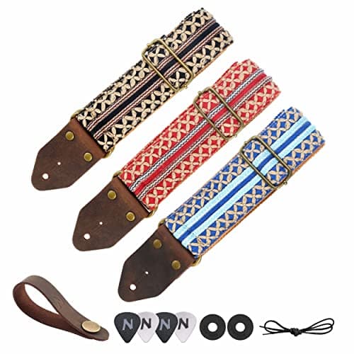 Red Gold Embroidery Nefelibata Jacquard Guitar Strap for Bass, Electric & Acoustic