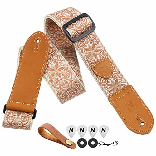 Vintage Yellow Embroidered Guitar Strap Set - Best Gift for Guitarists — A#-vintage Khaki Yellow Embroidery