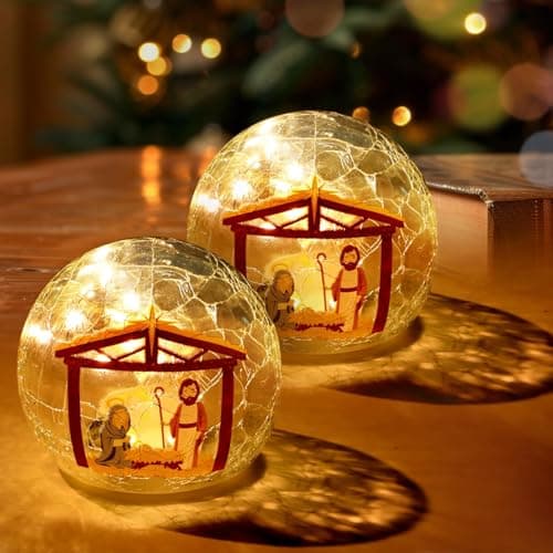 Nefelibata LED Nativity Glass Balls - Battery-Powered Christmas Table Decorations (2PC)
