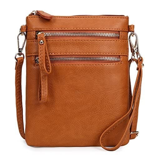Solene Women's Small Crossbody Bag with Multi Zip Pockets — Tan