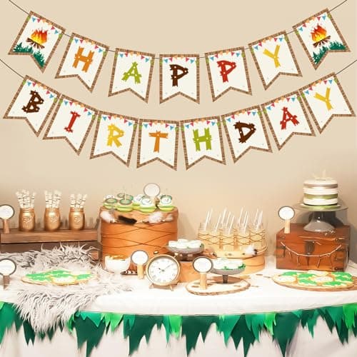 Camping Theme Happy Birthday Banner for Kids Adults