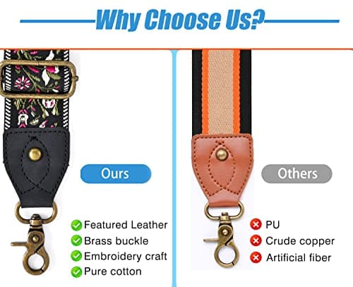 Kimpudsen Wide Adjustable Embroidery Shoulder Strap for Crossbody Bag