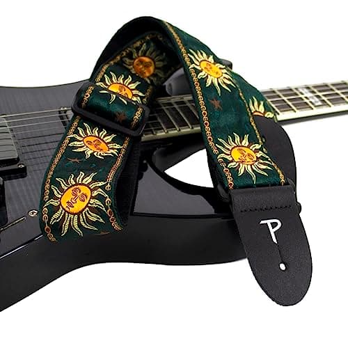 Perri's Emerald Green/Yellow Suns Jacquard Adjustable Guitar Strap 39-58"