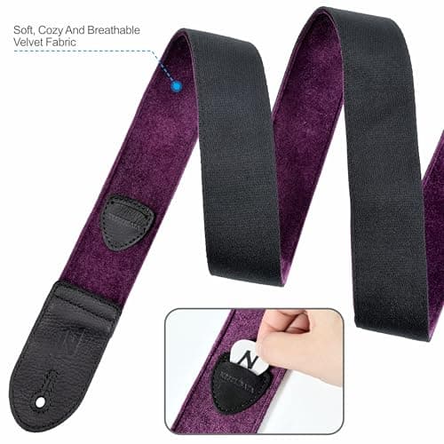 Nefelibata Guitar Strap with Double Leather Ends and Free Bonus - Gift for Bass, Electric, and Acoustic Guitars (Purple)