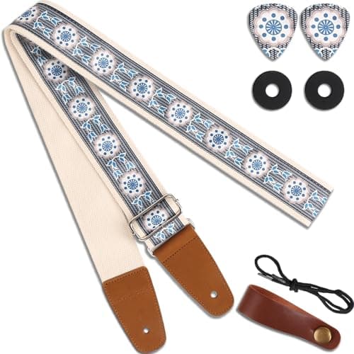 Best Jacquard Embroidery Bass Strap for Acoustic, Electric, and Bass Guitars, First Layer Vegetable Tanned Cowhide Ends
| Premium Cotton Jacquard Embroidery Guitar Strap for Acoustic, Electric, and Bass, Ideal Gift for Guitarist
| Handcrafted Jacqua 
