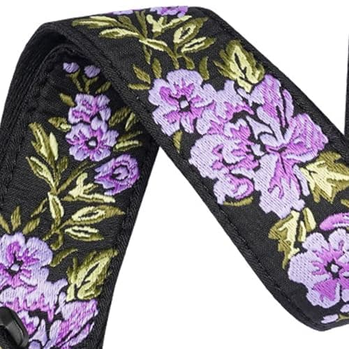 LEKATO Artistic Flower Bass Strap for Electric & Acoustic Guitars with Pick Holder — Purple