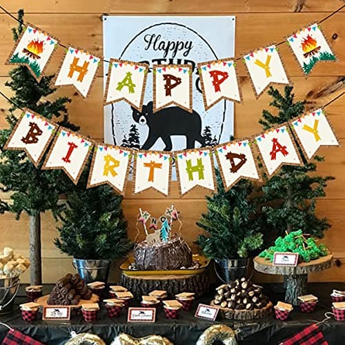 Camping Theme Happy Birthday Banner for Kids Adults