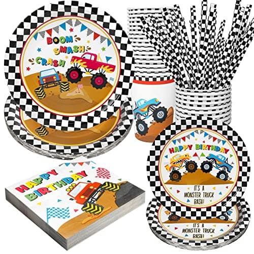 Camping Theme Party Supplies Set for 24 Guests — Monster Truck