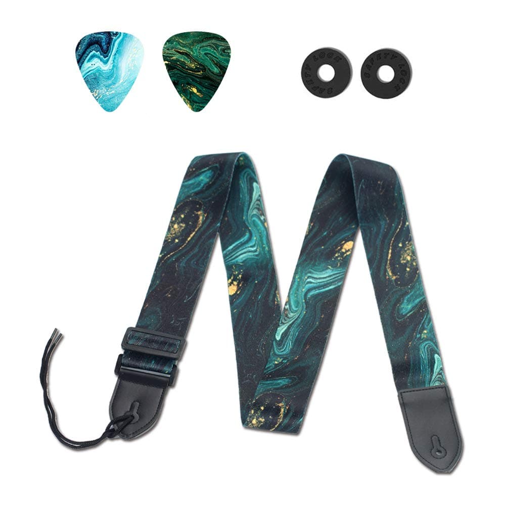 QIELIZI Adjustable Guitar Strap with 2 Locks, 2 Picks, Pick Holder & leather Button