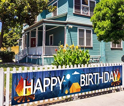 Happy Birthday Camping Banner | Camping Party Supplies Decorations - 9.8 x 1.6FT