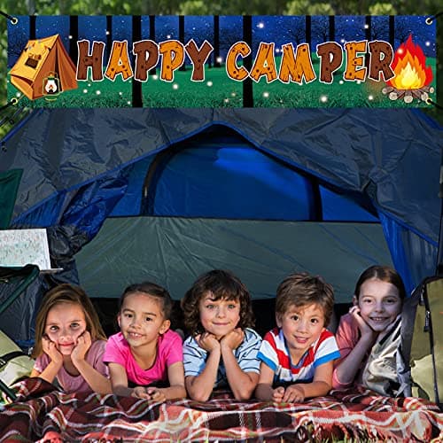 Happy Camper Banner for Camping Theme Parties Indoors Outdoors