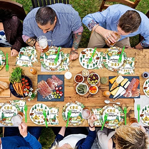 Tevxj One Happy Camper 96PCS Tableware Set for 1st Birthday Party