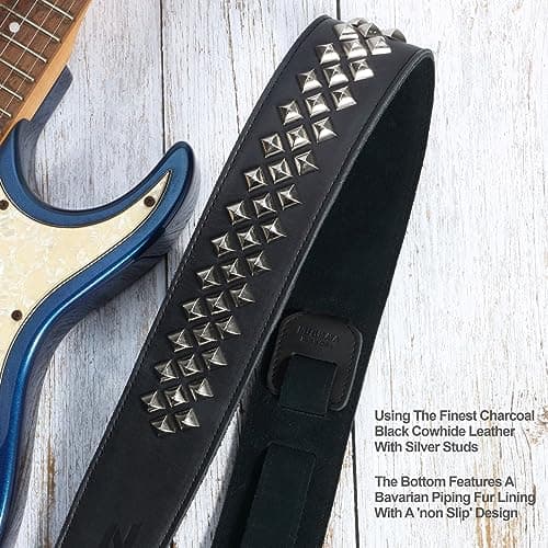 Nefelibata Carbon Black Full Grain Leather Guitar Strap with Foam Padding