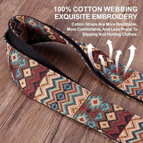 Nefelibata Banjo Strap, Double Full Grain Cowhide Guitar Strap, Adjustable Replacement, Multi-pattern Guitar Strap With Headstock Rope(Boho Brown)