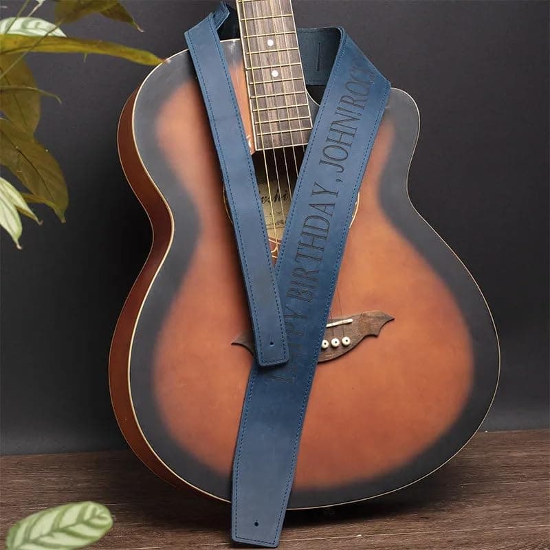 Personalized Engraved Leather Guitar Strap, Custom Name Microfiber Adjustable Bass Strap