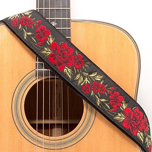 CLOUDMUSIC Guitar Strap Vintage Classical Pattern Design Picks Free — Red Rose