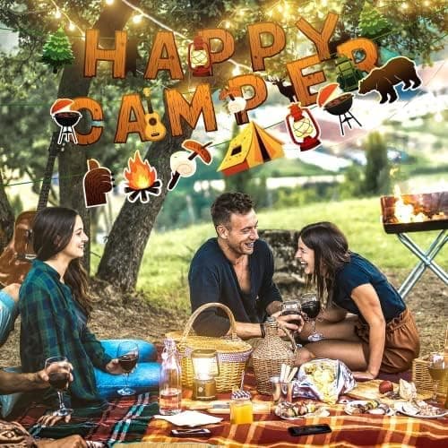 Happy Camper Banner for Campout Theme Party Supplies
