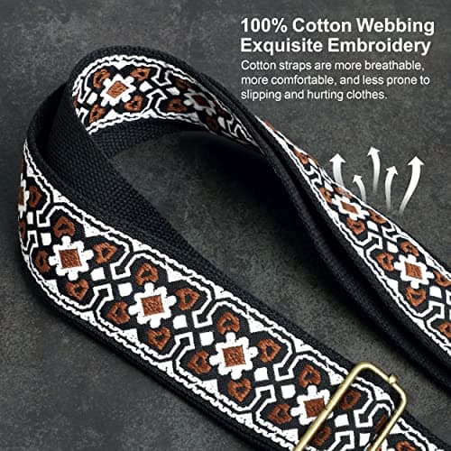 Vintage White Embroidery Nefelibata Jacquard Guitar Strap for Bass, Electric & Acoustic
