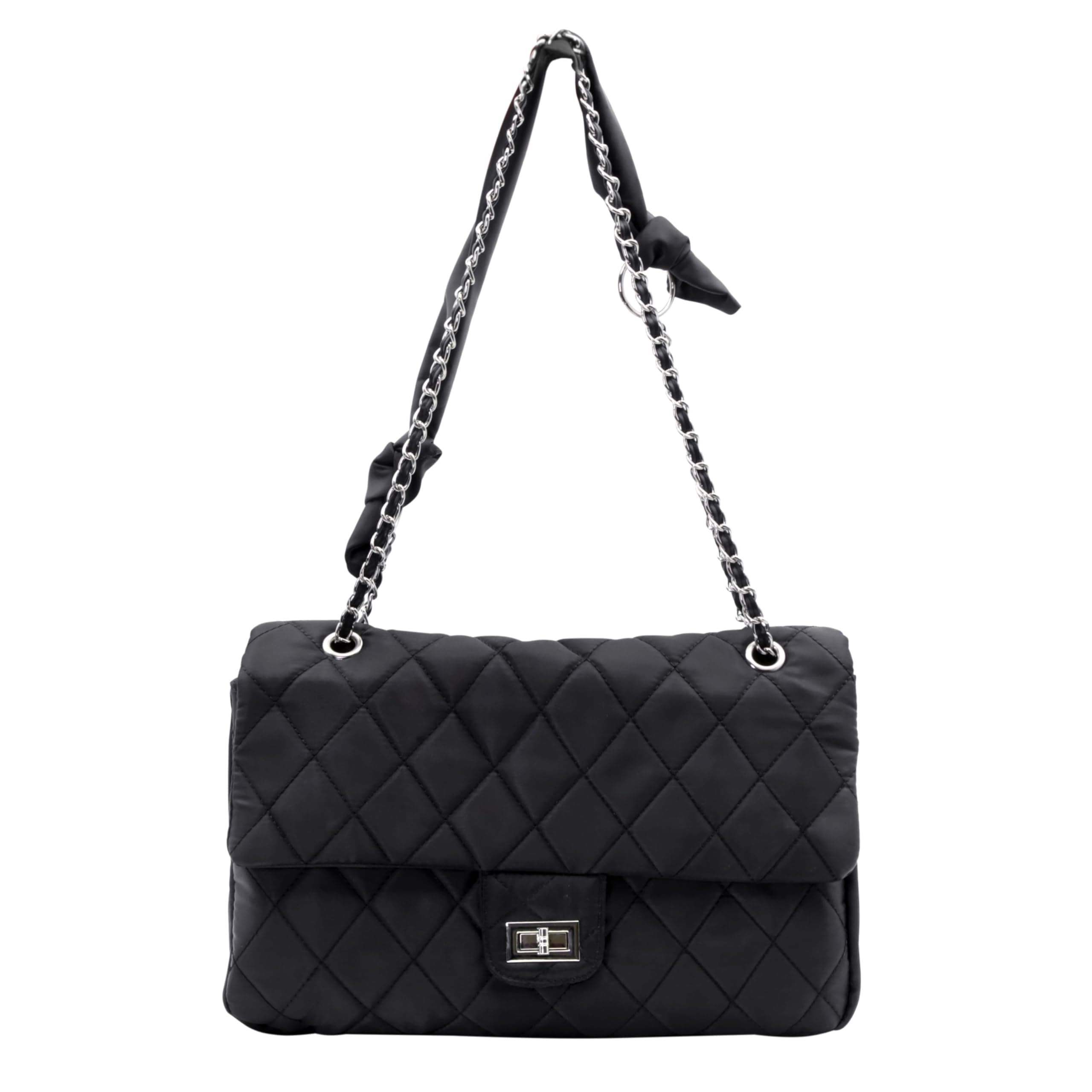 Nylon Crossbody Bag with Chain Strap for Women