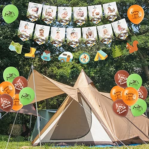 One Happy Camper First Birthday Party Decorations, Hombae Hanging Glitter Banner