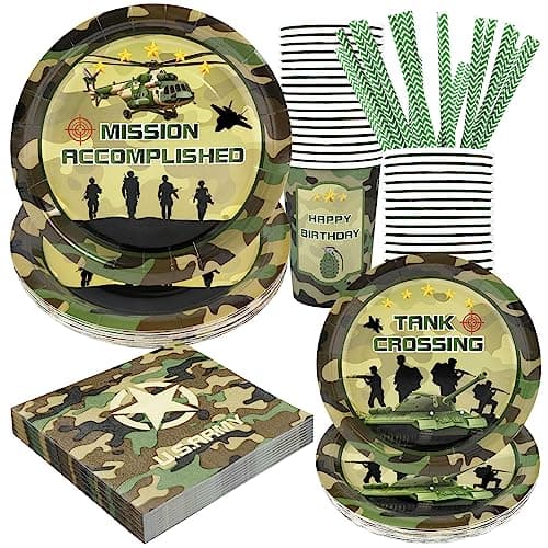 Camping Theme Party Supplies Set for 24 Guests — Army