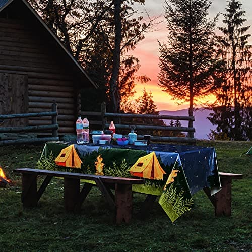 Breling 4Piece Camping Party Decorations Tablecloth Campfire Cover Picnic Supplies