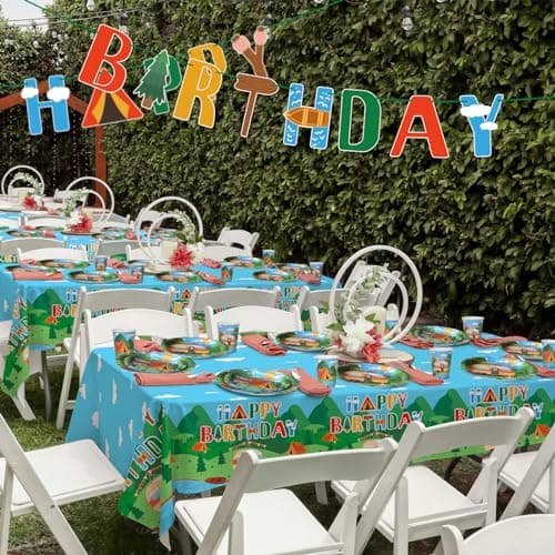 Happy Camper 54" x 108" Disposable Camping Table Covers, 2PCS Set