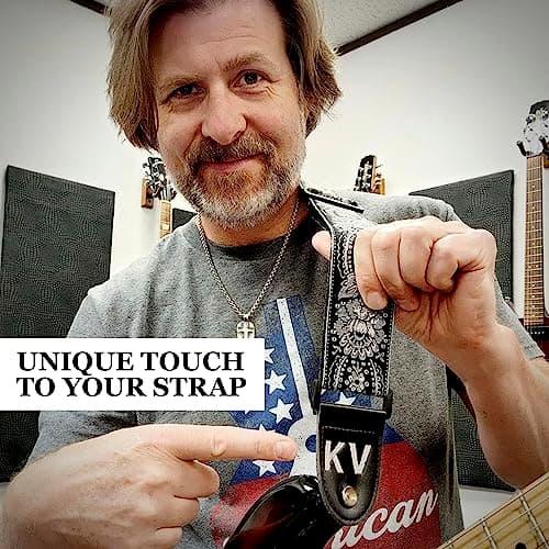 Black Silver Classic Woven Guitar Strap with Pick + Lock + Button - Add Your Text