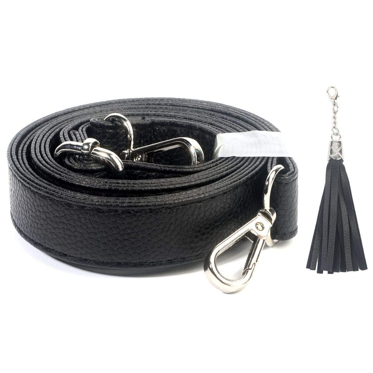 Beaulegan Purse Strap Replacement - Full Grain Microfiber, Black/Silver, 59" Adjustable