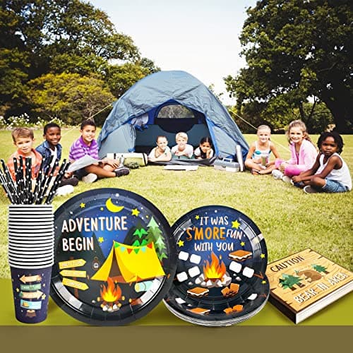 Camping Theme Party Supplies Set for 24 Guests