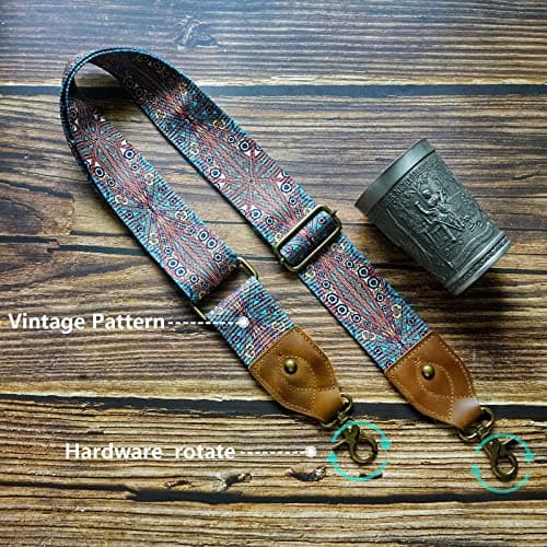 Cowhide Leather Crossbody Bag Strap Vintage Pattern 2 Inch
