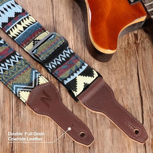 Bohemian Quadrilateral Guitar Strap with Headstock Rope and Leather Headband
