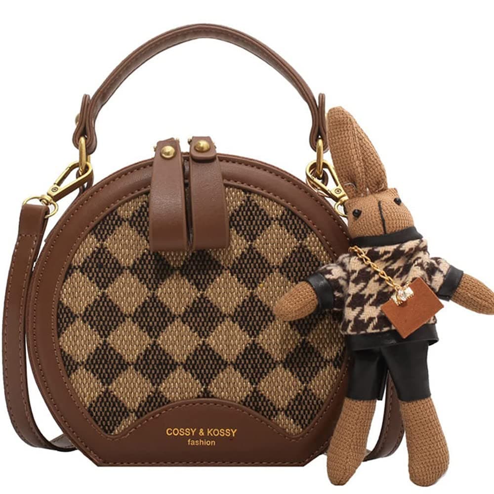 RTGGSEL Quilted Lattice Shoulder Bag for Women with Bunny Pendant