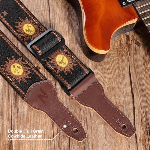 Nefelibata Banjo Strap, Wide Full Grain Cowhide Guitar Strap With Multi-pattern, Headstock Rope and Leather Headband.