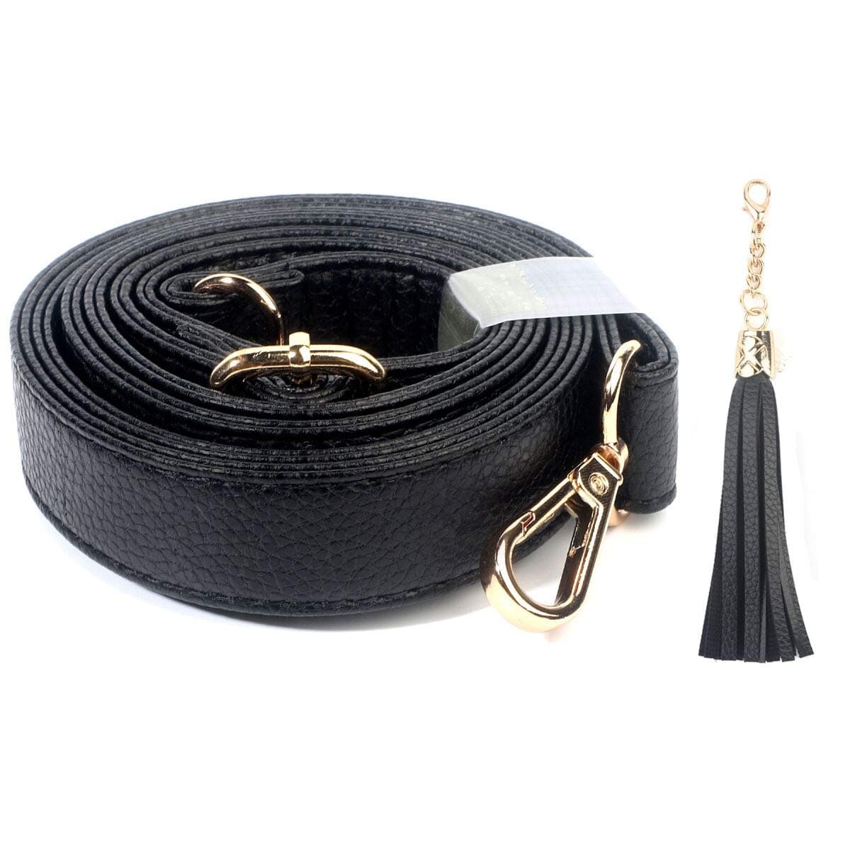 Replaceable Black/Gold Purse Strap - Full Grain Microfiber Leather - 59 Adjustable Crossbody Shoulder Bag - 1 Wide