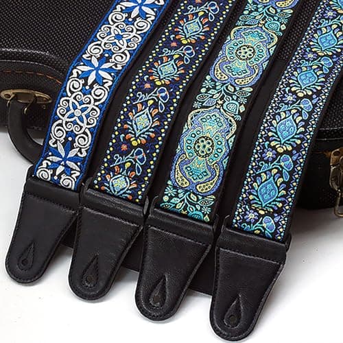 Classic Jacquard Cotton Guitar Strap with Metal Buckle for Bass, Electric, and Acoustic Guitars