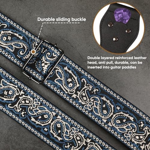 Jacquard Embroidered Cotton Guitar Straps for Acoustic Guitars with Real Leather Ends
| Real Leather Ends Jacquard Embroidered Cotton Guitar Straps for Acoustic Guitars
| Acoustic Guitars Premium Jacquard Embroidered Cotton Guitar Straps with Leathe