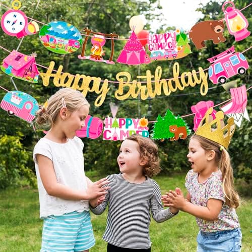 Camping Birthday Party Banners - Set of 3 Happy Camper Theme Decorations
