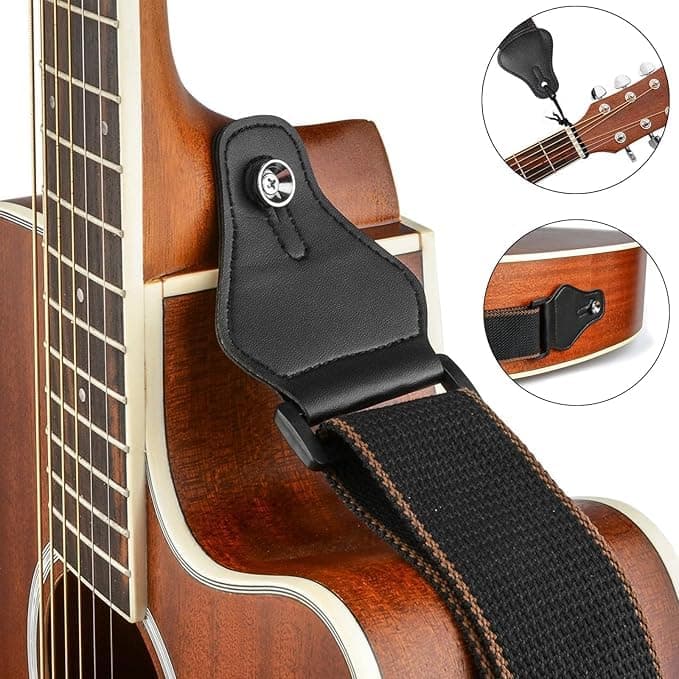 ROTOPATA Black Acoustic Guitar Strap with PU Ends 2 Buttons 2 Locks 3 Picks