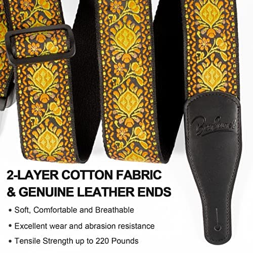 Jacquard Embroidered Cotton Guitar Strap with Genuine Leather Ends for Bass, Acoustic, and Electric Guitars
| Genuine Leather Ends Jacquard Embroidered Cotton Guitar Strap for Bass, Acoustic, and Electric Guitars
| Jacquard Embroidered Cotton and Ge