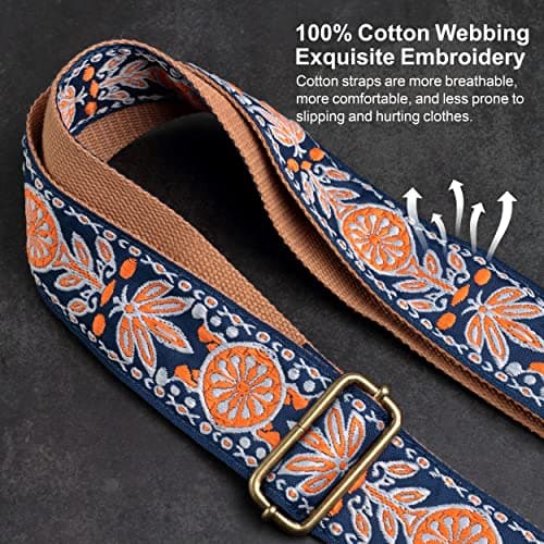 2 Wide Leather Shoulder Strap for Bags, Adjustable Replacement with Embroidered Design