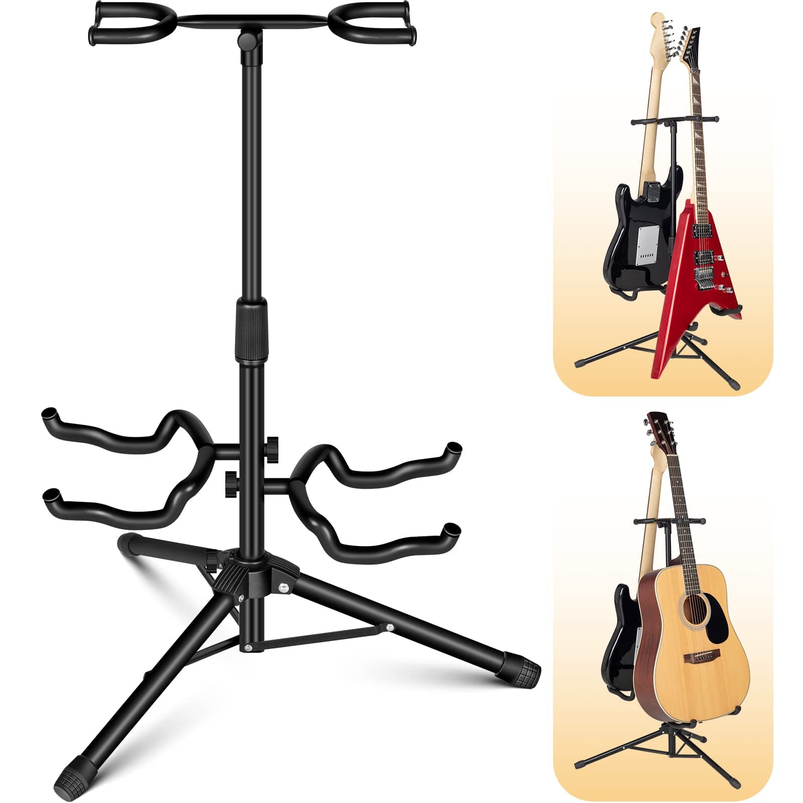 Double Neck Holder Floor Stand for Acoustic & Electric Guitars Bass Banjos