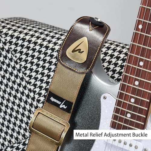 Unrivaled Comfort Guitar Strap - Premium Denim & Cotton for Bass, Acoustic & Electric Guitars (Khaki)