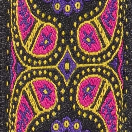 KLIQ Vintage Woven Guitar Strap for Acoustic & Electric Guitars — Paisley Pink & Purple