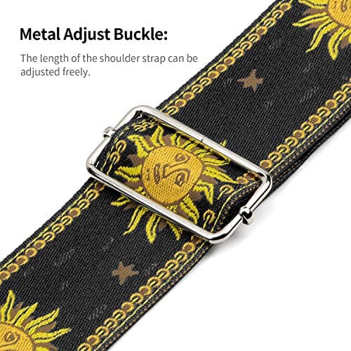 Sun Straps Vintage Embroidered Guitar Strap, Genuine Leather Ends Black