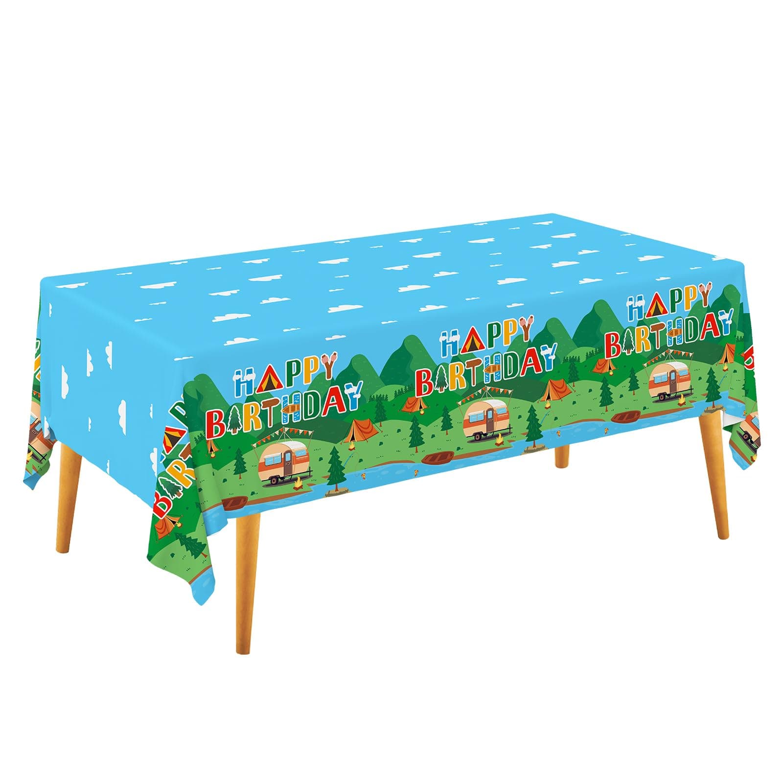 Happy Camper 54" x 108" Disposable Camping Table Covers, 2PCS Set