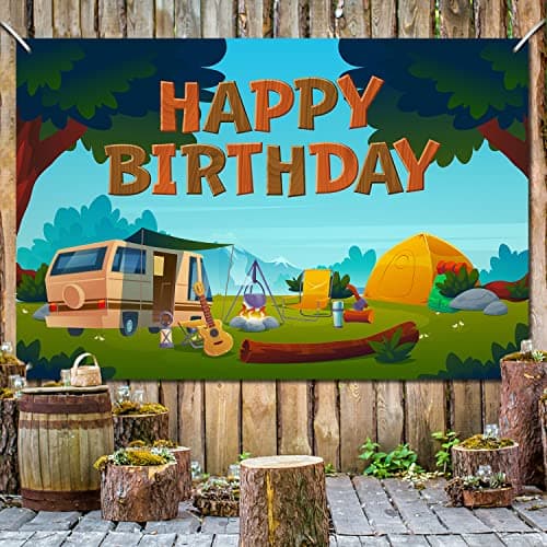 Happy Camper Tent Themed Birthday Backdrop for Photography Party Decor